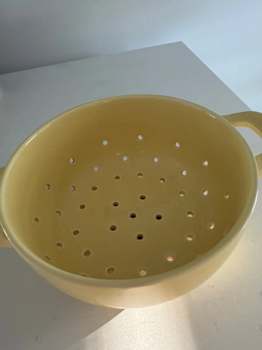 Yellow Small Ceramic Colander - Dual Handle Kitchen Strainer